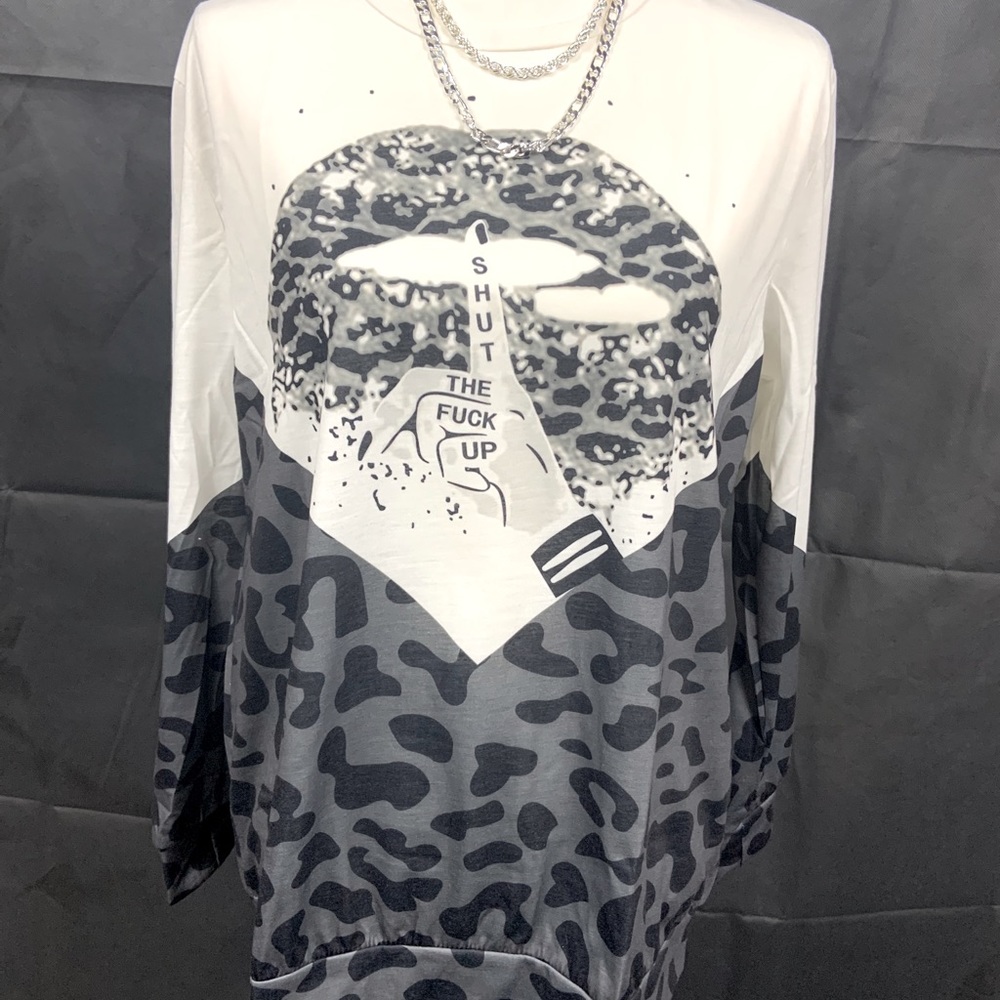 Lovely Leisure Lip Print Black & Grey shirt